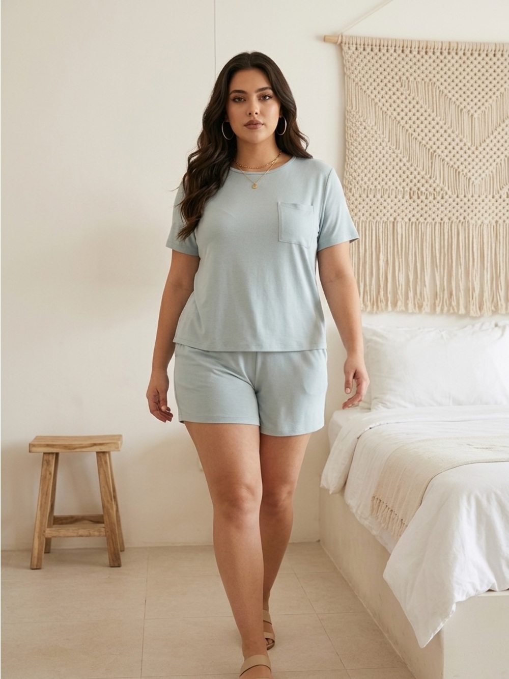 NWT Cozy Earth Plus Size Glacier Blue Modern Modal Short Set Lounge Pajama - 3XL